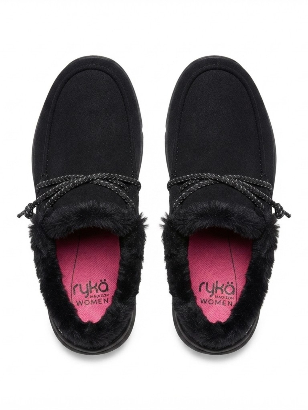 Ryka Black Faux-Fur Slip-On with Pink Insole Size 10